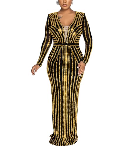 Image of PORRCEY Women's Sexy Rhinestone Lace Sheer Mesh Formal Evening Dress