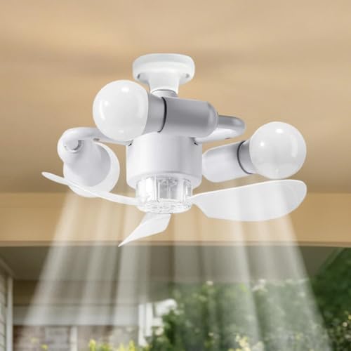 Ventilateur de plafond E27 avec éclairage et télécommande pour chambre et cuisine - 3