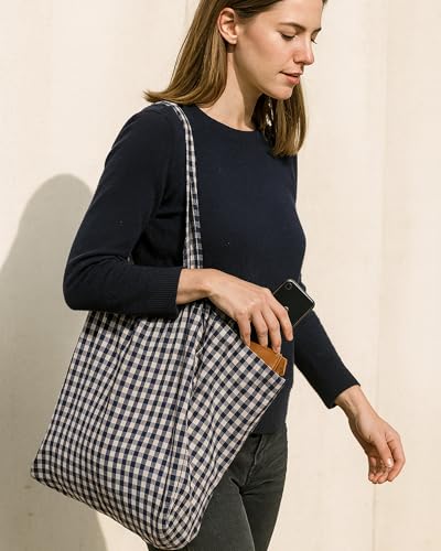 Bolso tote clásico de cuadros negro y blanco para mujer miniatura 2