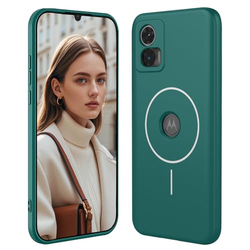 GOGME Funda De Silicona Líquida para Motorola Moto Edge 30 Neo con Carcasa Suave Y Shockproof Cover, Slim Case, Compatible con MagSafe - Verde Oscuro
