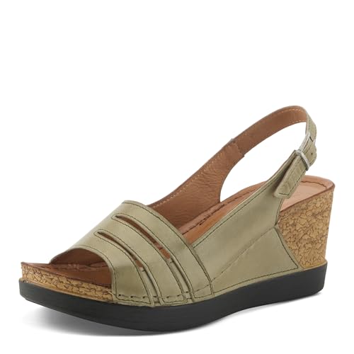 Spring Step Women's KELSY Leather Buckle Slingback Wedge Sandals - Premium Materials, Adjustable Fit, Made in Turkey