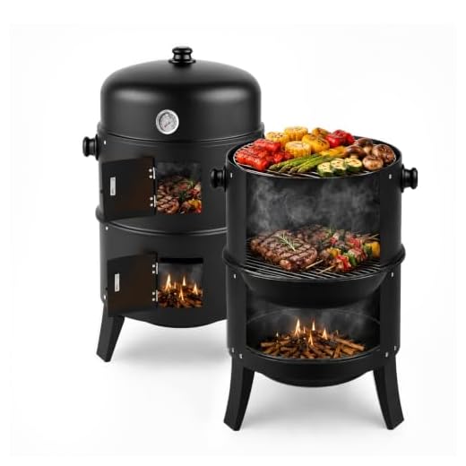 VINGLI 18 Inch Multi-Layer Charcoal BBQ Smoker Grill, Heavy Duty Round Grill, Vertical Smoker with Thermometer, for Outdoor Cooking, Patio, Parties, Backyard