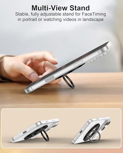 Image of Phone Grip Stand, Magsafe Ring Holder for Apple 17 Pro Max 17 Pro 16 15 14 | Single-Sided Magnetic Finger Loop 360 Rotating iPhone Ring Holder Kickstand for iPhone 17- 12 Series, MagSafe Car Mounts