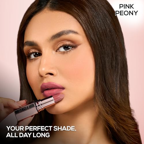 Image of RENEE Everstay Long Stay Matte Lipstick - Pink Peony, Hydrating & Non-Drying, Smudge-Proof, Lightweight, Long Lasting, Intense Pigment, Full Coverage, Vitamin E Infused, For All Occasions, 4.2g
