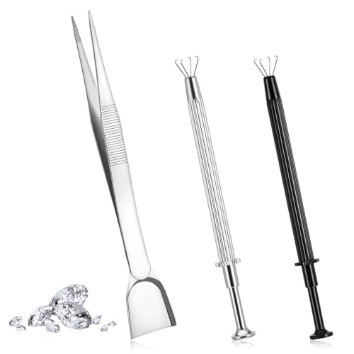 3Pcs Professional Prong Holder Piercing Ball Grabber Tool 4 Claw Jewelry Tweezers Piercing Ball Bead Holder Pick-up Tool for Changing Jewelry, Tiny Objects, Electronic Components