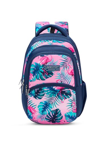 Image of Lavie Sport Flamingos 30L Navy Backpack |Organizer & Bottle Holder |Gift for Men, Women, Boys, Girls | Laptop Sleeve for School & College