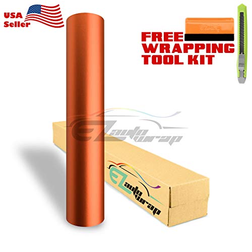 Free Tool Kit Satin Chrome Orange Car Vinyl Wrap Sticker Decal Sheet With Air Release Bubble Free Self Adhesive Peel And Stick - 12"X60" (1Ft X 5Ft) #TOP1