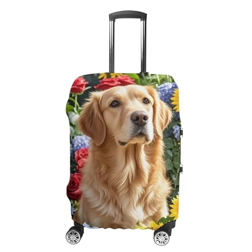 Golden Retriever And Flowers Printed Luggage Cover Protector, Fits 18-32 Inch Luggage