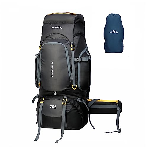 TRAWOC 75 Ltr Travel Backpack Camping Hiking Trekking Bag Rucksack with Rain Cover/Shoe Compartment, Grey