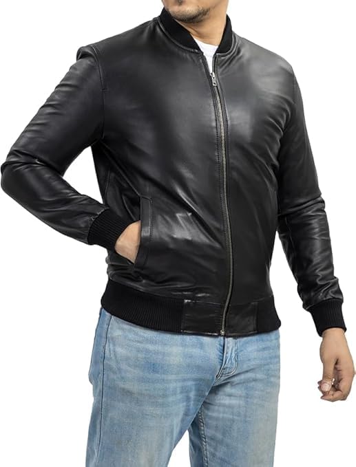 Leather Jacket For Men Rib Bomber