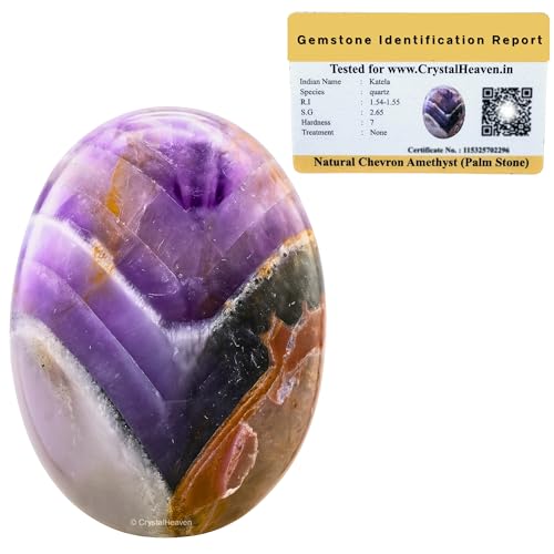 Image of Crystal Heaven Certified Amethyst Chevron Palm Pebbles Stones For Anxiety Stress Relief Massage - Aaa Grade Original Healing Gemstone Agate Palm Stone For Yoga Meditation Spiritual Reiki Feng Shui