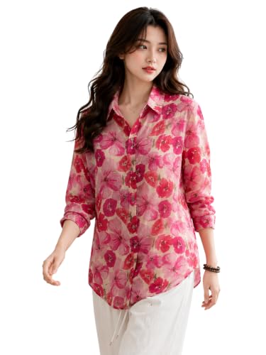 Image of Women's Printed Casual Shirt | Loose Fit Button Down Collared Shirt | Soft & Lightweight Everyday Wear Top
