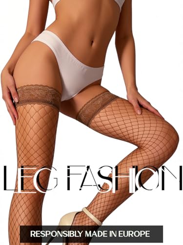 Image of Mila Marutti Fishnet Thigh High Stockings for Women with Lace Top | Fish Net Stockings Lingerie | Colored Fishnets