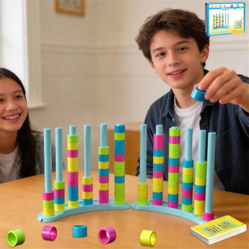 2 Pack Color Matching Stack Challenge Game Fast Pattern Match Ring Stacking Puzzle Games 2-4 Players Family Board Game for Kids & Adults Birthday Easter Christmas Party Gifts for Boy & Girl