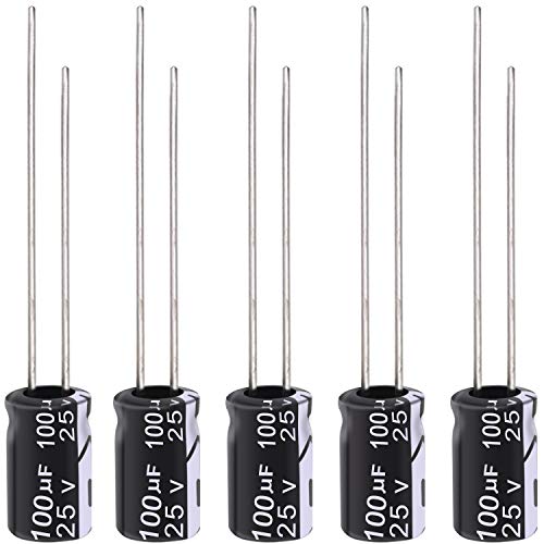 Tnisesm 80Pcs Electrolytic Capacitor 100uF 25V with Aluminum Radial Leads 100UF-25V-5X11