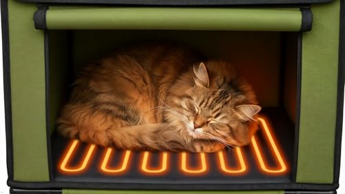 Palopalo Dewproof Heated Cat House for Outdoor Winter, Insulated Discreet Pet Shelter with Waterproof Heating Pad & Escape Door for Feral, Stray, Barn Kitty Cats (Army Green, 16.5"x12.5"x17.7") by Palopalo - Image 9