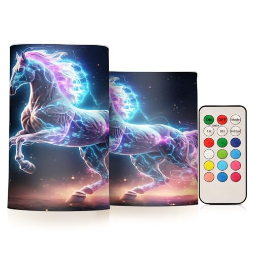 ALAZA Horse (8) Flickering Flameless Candles Battery Operated with Remote Timer,Tea Light Candles LED Pillar Votive Candles Set of 2 for Outdoor Indoor Decorations