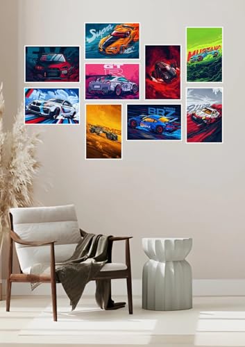 Image of Posternet Car Posters Set of 9 A4 Size Anime Posters for Boys Room - Sports Car Wall Art for Kids Bedroom Decor (Set of 9)