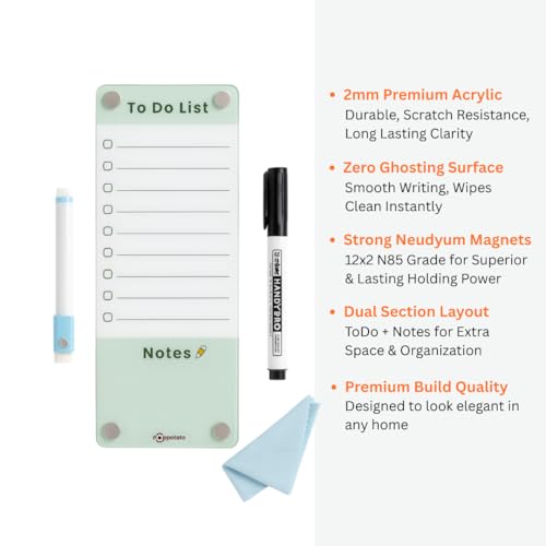 Image of Acrylic Magnetic Shopping List Notepad for Fridge │ to-Do List & Meal Planner, with 2 Marker Pen | 24x10 cm - Green