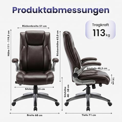 COLAMY Bürostuhl Ergonomisch, Chefsessel mit Hoher Rückenlehne, Ergonomischer 360° Drehstuhl für Büro… – Ansicht 3
