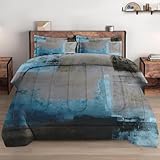 WeCozy Queen Size Comforter Set with 2 Pillowcases, Teal Brown Painting Bedding Set for Kids and Adults, Blue Turquoise Soft Comforter Set for Bedroom Bed Decor, LQQ0321414-MB-QA