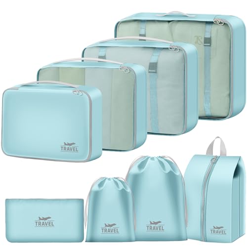 8 Set Packing Cubes for Travel Suitcase Organizer Bags Luggage Packing Cubes Set Travel Essentials Accessories Gifts for Women Blue