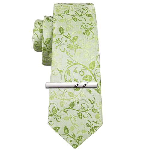 Image of Barry.Wang Floral Ties for Men Flower Necktie with Tie Clip Formal