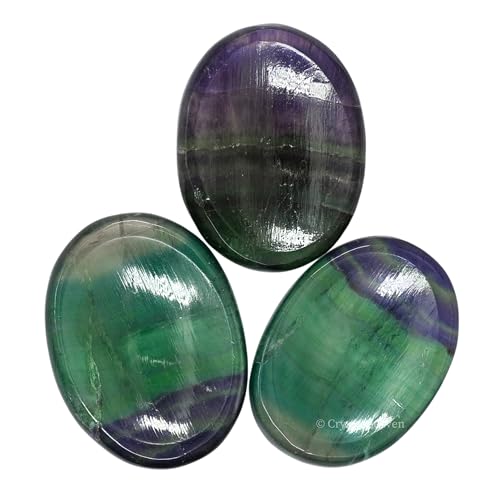 Image of Certified Fluorite Crystal Thumb Worry Pebbles Stones for Anxiety Stress Relief Massage - AAA Grade Original Healing Gemstone Agate Rubbing Stone for Yoga Meditation Spiritual Reiki Feng Shui