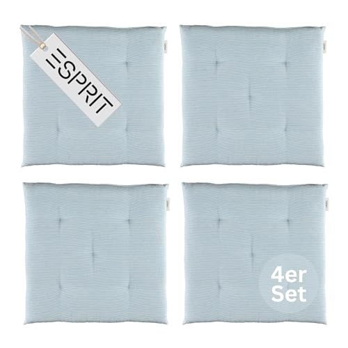 Esprit Lot de 4 Coussins de Chaise 40x40cm Bleu Clair - Coussins de Chaise Confortables pour Salle à Manger & Cuisine - Lavables jusqu'à 30°C - Oeko-Tex -...