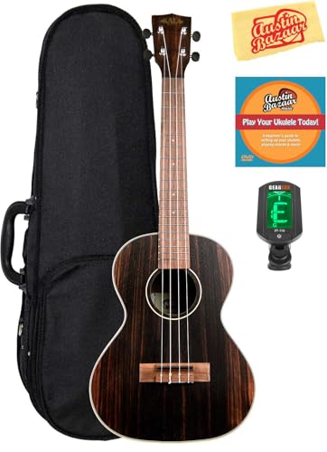 Kala KA-EBY-T Striped Ebony Tenor Ukulele Bundle with Hard Case, Tuner, Austin Bazaar Instructional DVD, and Polishing Cloth