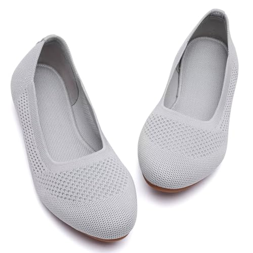 Image of Puxowe Women's Ballet Flats Breathable Knit Slip On Comfortable Round Toe Walking Shoes with Arch Support Insole for Work