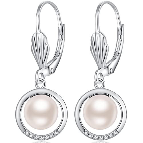 Pendientes de perla, pendientes de perlas colgantes de plata y perlas, pendientes de perlas colgantes, pendientes de perlas de oro blanco, pendientes de perlas, pendientes de plata, 10 mm, Pearl Cover