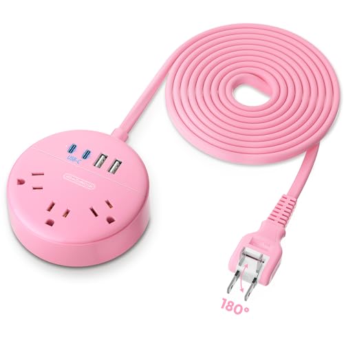 NTONPOWER Extensión Pink 10 FT Power Strip 2 Prong con USB C, 3 Tomas, 4 Puertos USB miniatura 1