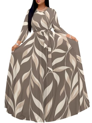 Image of PinkPatty Women's Long Sleeve Maxi Dress Plus Size Casual V Neck Wrap Dress with Pockets&Belt