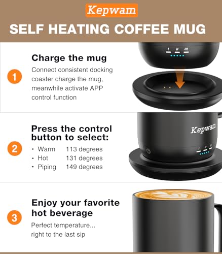 Image of Kepwam Self-Heating Coffee Mug T1, 16oz Rechargeable Heated Coffee Mug, Smart Coffee Warmer Mug with App-Controlled,Advanced Temperature-Controlled Heating Coffee Gifts for Women Men Coffee Lover