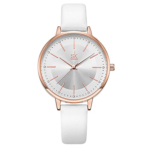 SHENGKE Female Watch Minimalist Ultra-Thin Watch 2024 Fashion Design Lady Girl Wrist Watch,Ladies Waterproof Watches for Women,Reloj para Mujer,Dainty Gifts, K8064-BN, white leather watch for women (B07N38TQQF) Amazon Price History, Amazon Price Tracker