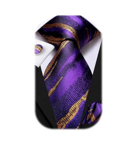 Image of Dubulle Mens Paisley Floral Silk Tie for Men Striped Necktie and Pocket Square Cufflinks Set Wedding Business
