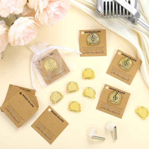Image of Liliaafar 20 Pcs Music Note Lapel Pins Musical Note Band Award Choir Pins Gifts with Cards Bulk for Chorus Club Musician Music Lover Teacher First Day of School Gifts for Students