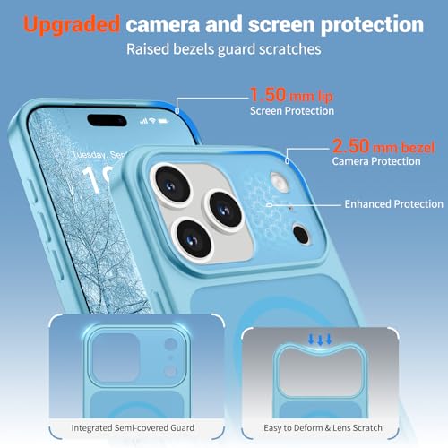 Image of SUPFINE Magnetic for iPhone 17 Pro Case Light Blue | (Compatible with MagSafe)(Military Grade Drop Protection)(Camera Protection)Translucent Matte Phone Cover