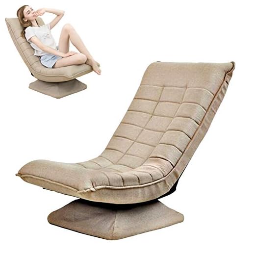 vardagsrum sovrum 360° svängbar golvstol hög rygg lat soffa stol hopfällbar stol med avtagbart basskydd inbyggd fjädermekanism bekväm svampsittdyna/kaki/leverans från brittiskt lager