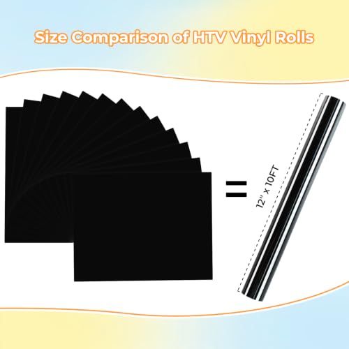 Image of Black HTV Heat Transfer Vinyl Bundle: 13 Pack 12 inch x 10 inch Black Iron on Vinyl | Black Iron on Vinyl for T-Shirt, Heat Transfer Vinyl for Silhouette Cameo or Heat Press Machine