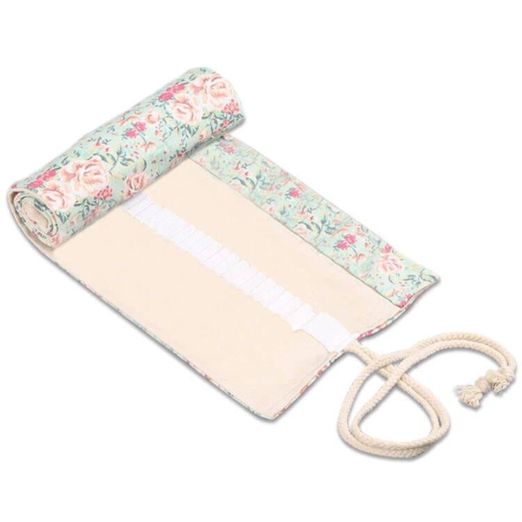 Image of Yitexin 72 Slots Canvas Pencil Roll Wrap, Handmade Roll-Up Pencil Case Pouch Fabric, Large Capacity Pencil Case Holder Organizer for Artists Painting, Sketchers(Flower)