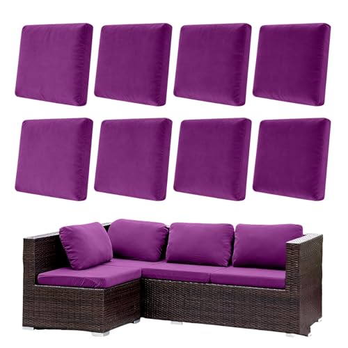 Morbuy 8 Pack Elastic Outdoor Cushion Covers, Water Resistant Garden Seat Cushion Covers, Replacement Patio Furniture Cushion Slipcovers for Rattan Corner Sofa (Purple) — image 1