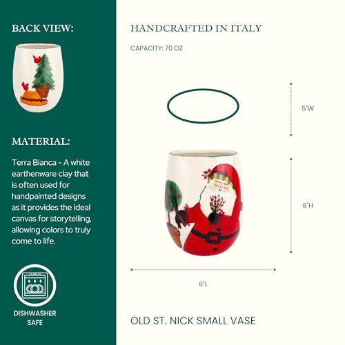 Vietri Old St. Nick Small Vase - Handmade Ceramic Christmas Table Mantel & Shelf Santa Decor, 8" H, Multi-Color - Image 3