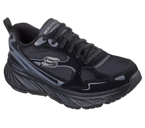 Skechers Edgeride Misty Skies Sneaker Donna, Pelle Nera Duraleather Mesh Trim, 36 EU