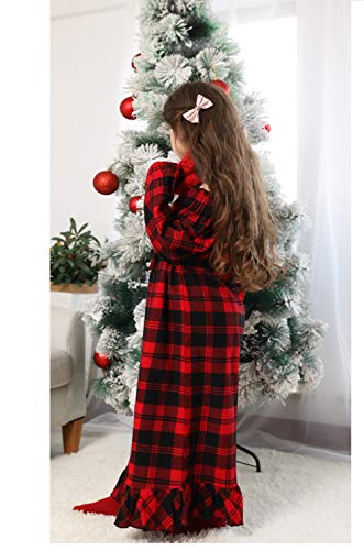 Girls' Flannel Classic Plaid Pajamas With Long Sleeve Nightgown Sleepwear Dress 3-13Years #TOP3