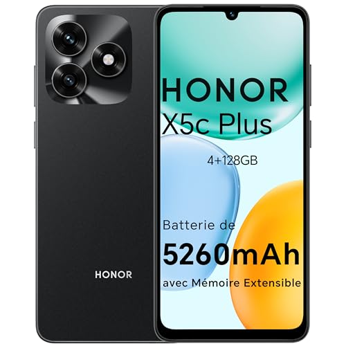 HONOR X5c Plus Smartphone, 5260mAh, 4+128GB, 6.74" Écran, Caméra 50MP, Midnight Black