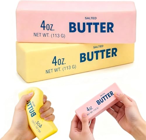 2PCS Butter Squishy Butter Stick Squishys Stress Relief Block Realistic Large Butters quishy Slow Rebound Butters Stick Squeeze Toy Anxiety Relief Fidget Toy for Kids Adults Home (Yellow+Pink)