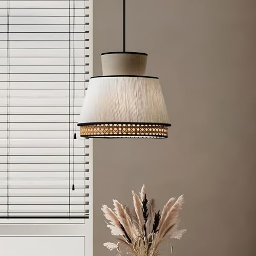 Image of AKWAY Rattan Hanging Lamp for Living Room | Bamboo Pendant Light for Bedroom | Cane Hanging Light for Home Decoration - Blaze