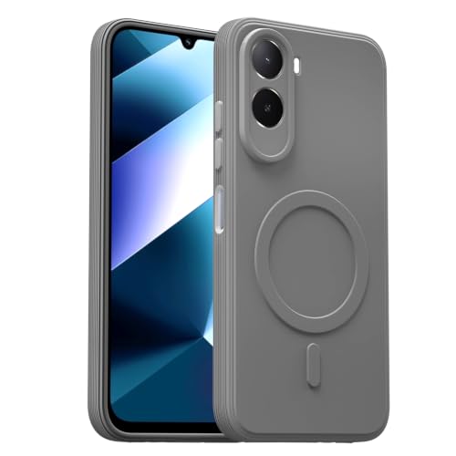 Image of Outlouders Back Cover for Redmi A7 Pro /Poco C85x 5G | Soft Matte Silicone | Slim Fit | Magnetic-Safe Logo Design (Magnetic-Safe Not Compatible) | Shockproof | Camera Protection Bumper Case (Grey)